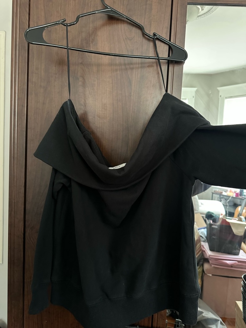 American Eagle Off the Shoulder Cropped Black Sweater